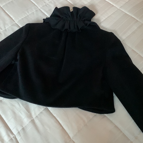 Milly 🖤New York Black Ruffle Collar Crop Cropped Wool Silk Jacket Coat Italy - Picture 13 of 16